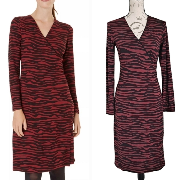 Hobbs London Faux Wrap Dress Red Animal Print Size 4 career cocktail - Picture 1 of 17